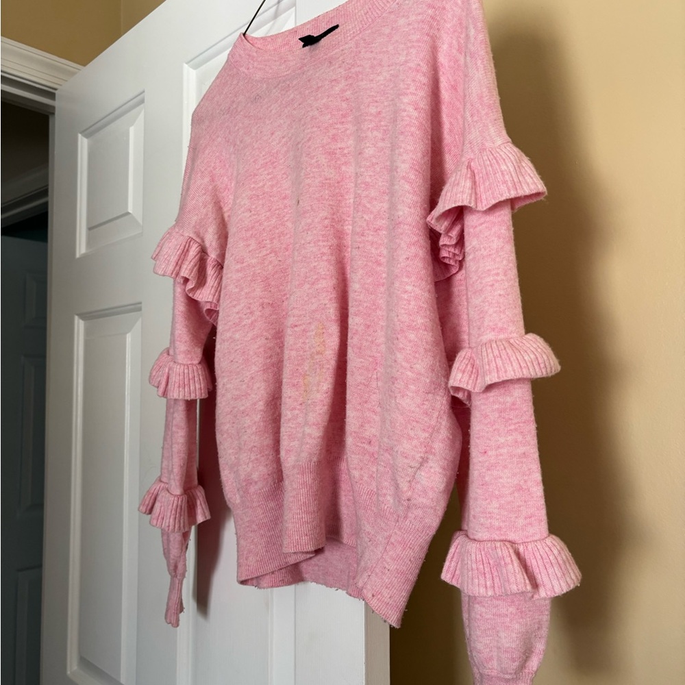 JCREW Crewneck Ruffle Sweater in pink